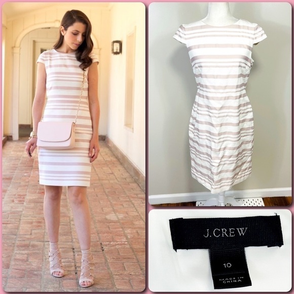 J.CREW Blush Pink & Ivory Striped Cap Sleeve Sheath Dress - Women’s 10 - Picture 1 of 13